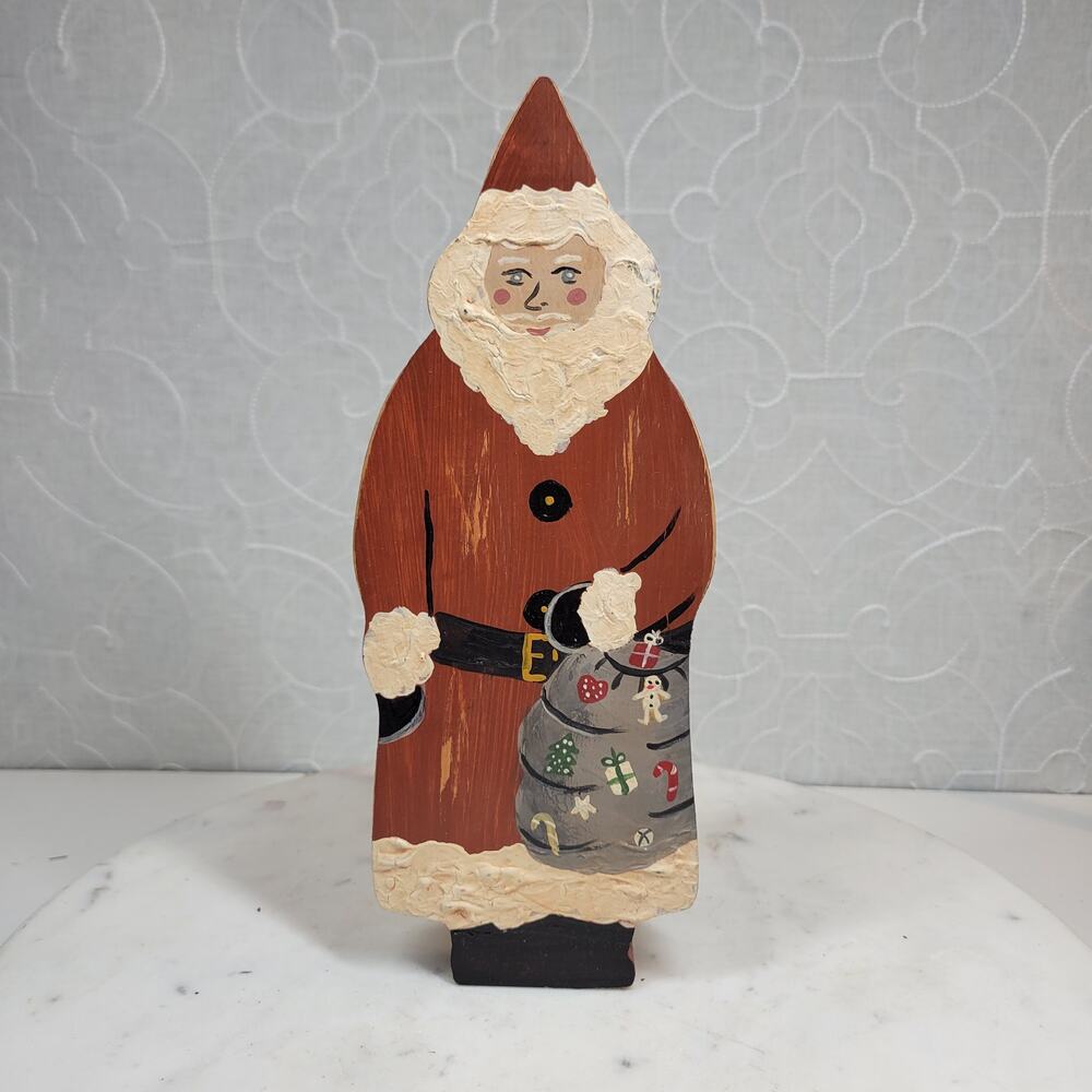 VINTAGE Wooden Carved Santa Claus Figure‎ 10" Handpainted Christmas Folk Art